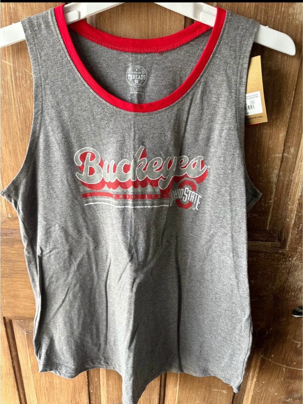 Rivalry Threads Gray Tank Top with Red Trim - Women's Buckeyes Graphic